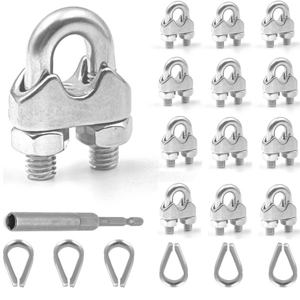 Lyrlidr 12 Pcs M12 Cable Clamps,Wire Rope Clamp,6 Pcs 1/2" Thimble