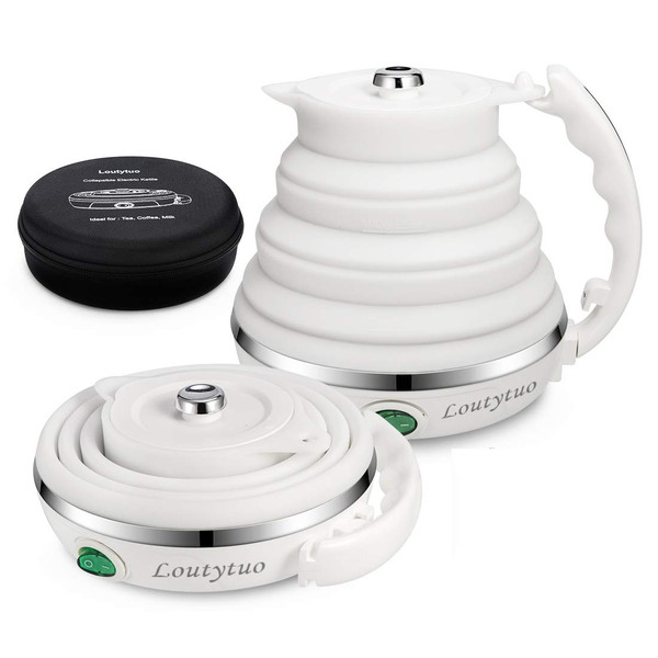 Food Grade Silicone Portable Collapsible Electric Travel Kettle (White)