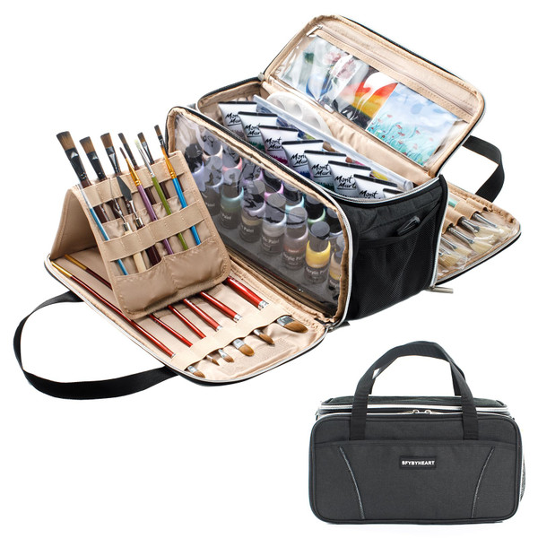 Acrylic Paint Storage Bag, Art Supply Organizer with Paint Brush Holder