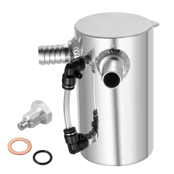 SPELAB Oil Catch Can Breather Tank Reservoir 0.5L Polished Aluminum with 19mm 3/4” Barb Inlet Outlet Silver