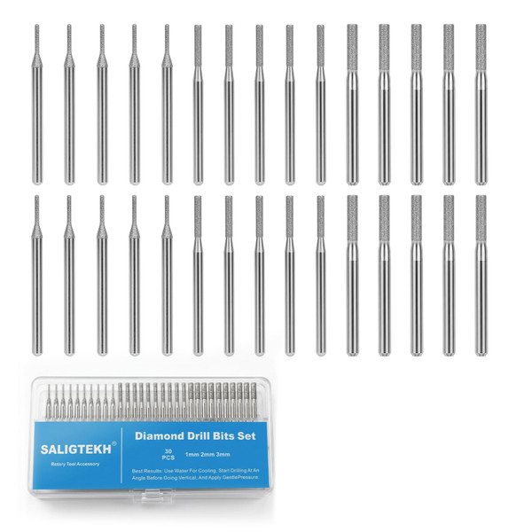 SALIGTEKH 30PCS Diamond Drill Bits Set 1mm 2mm 3mm, 1/8" Shank for Dremel