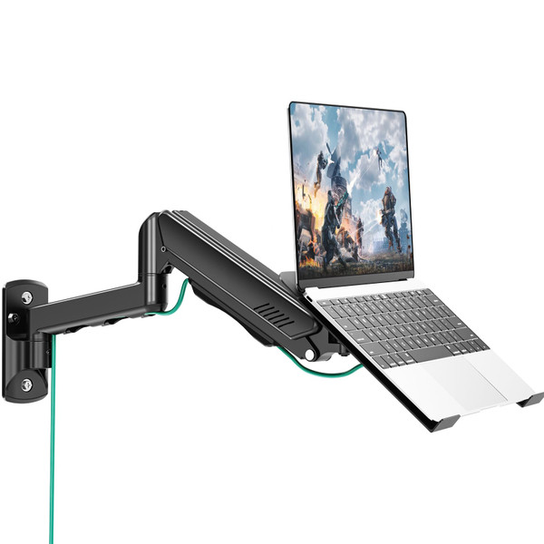 MOUNT PRO Laptop Wall Mount, 2-in-1 Monitor Wall Mount with Vented Tray for 11-17" Notebook/13-32 Computer Screen, Full Motion Adjustable Laptop Holder Stand, Laptop Arm Holds 4.4-19.8 lbs