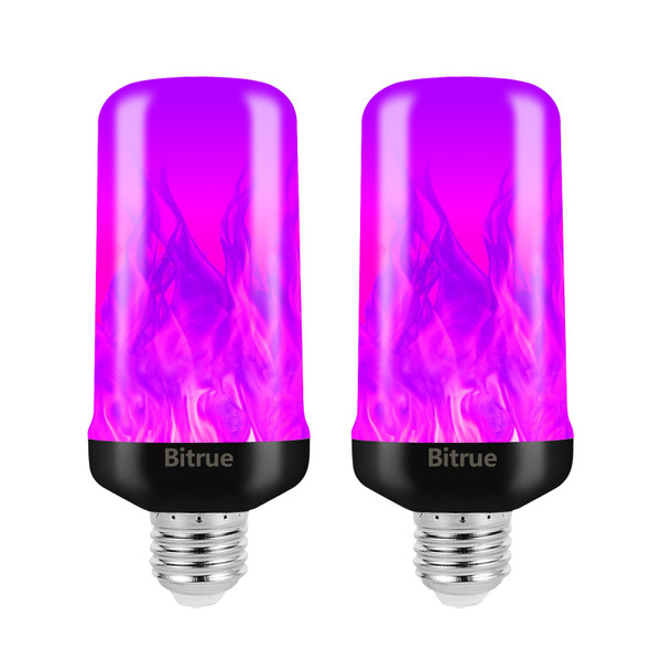 Bitrue LED Purple Flame Bulbs, 4 Modes, E26 Base,Decor Light, Purple-2 Pack