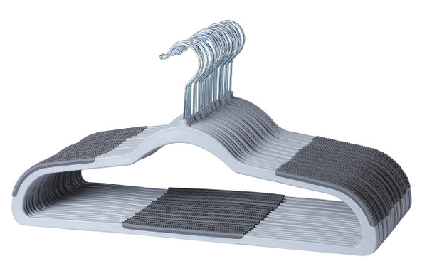 Finnhomy Heavy Duty 50 Pack Plastic Hangers, Clothes Hangers with New Generation Non-Slip Pads,Space Saving Easy Slide Organizer for Bedroom Closet, Great for Shirts, Pants, Gray