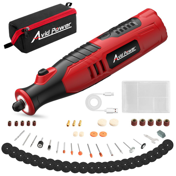 AVID POWER 8V Cordless Rotary Tool 5 Speeds Dog Nail Grinder 4 LED Lights