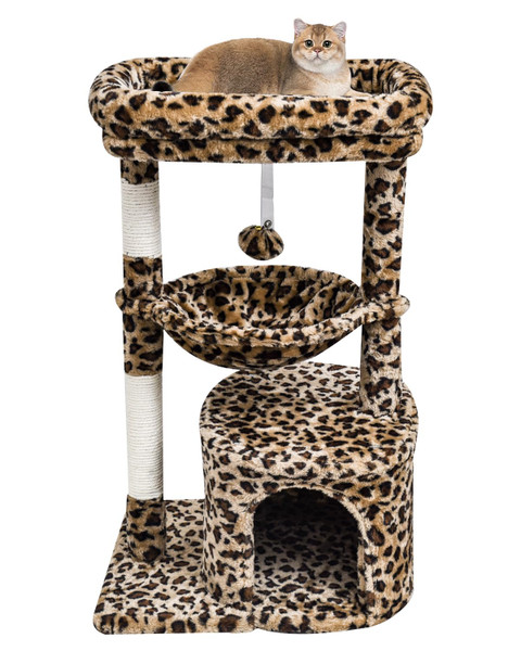 SYANDLVY Small Leopard Print Cat Tree for Indoor Cats, Modern Cat House