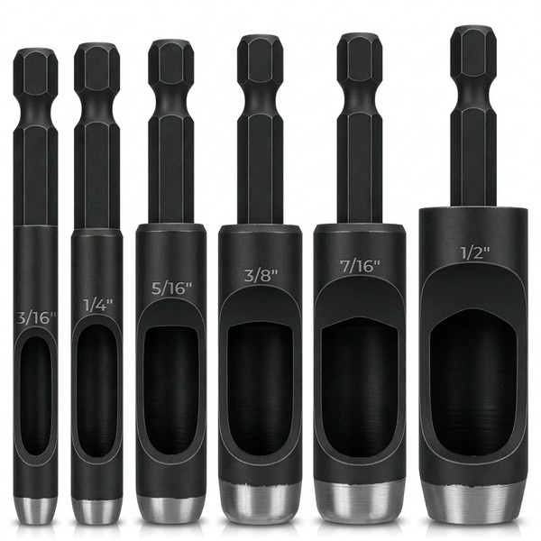 6 Pcs Leather Hole Punch Set, Carbon Steel Hollow Punch for Drill
