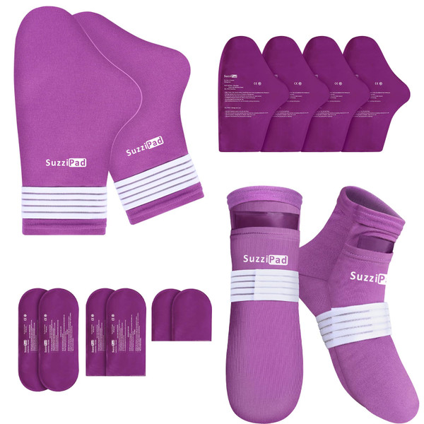SuzziPad Cold Socks & Hands Ice Pack for Chemo Must Haves, Purple, L