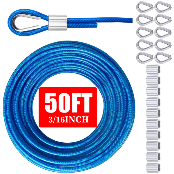 Vinyl Coated Galvanized Steel Wire Rope 3/16" PVC Covered