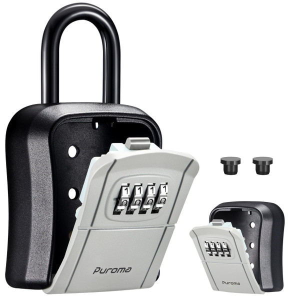 Puroma Key Lock Box Outdoor 4 Digit Code Combination Lockbox House, 1 Gray
