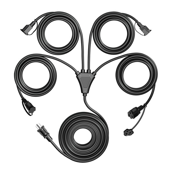 Eversimpleinc Black 1 to 4 Splitter Outdoor Extension Cord 28 FT 4 Outlets