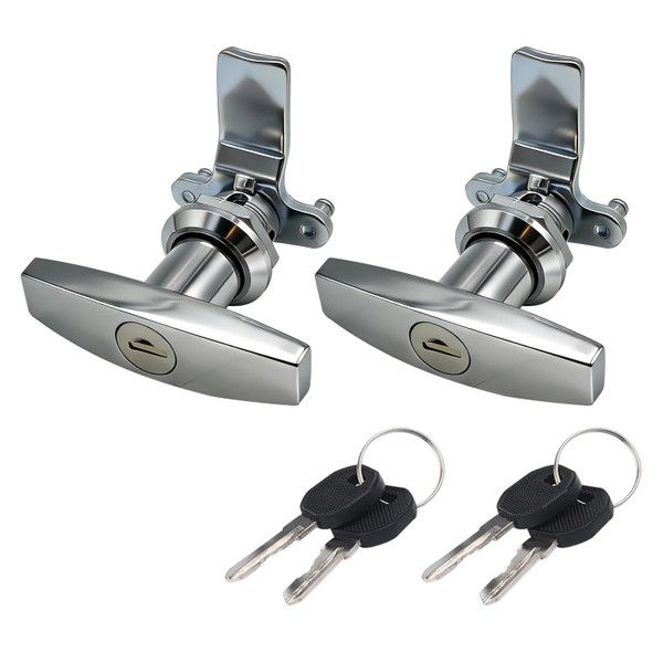 T Handle Door Lock 2PCS Truck Cap Locking Latch with 2 Keys Zinc Alloy Lock T-Handle Lock Set for Garage Door Lock Truck Camper Cabinet Door (Silver)