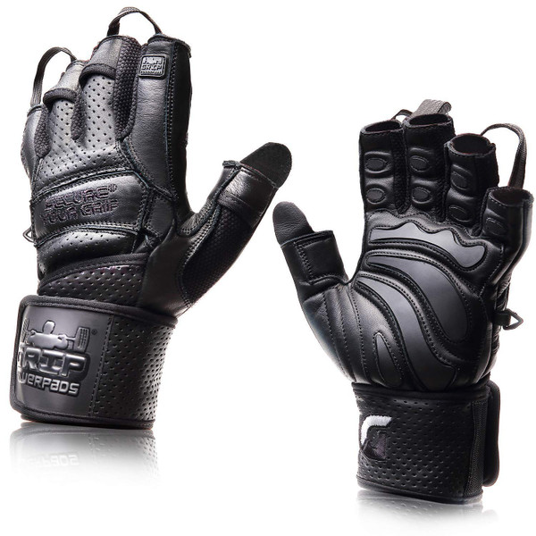 Elite Leather Gym Gloves with Built in 2" Wide Wrist Wraps Grip & Design for Weightlifting Power Lifting Bodybuilding & Strength Training Workout Exercises