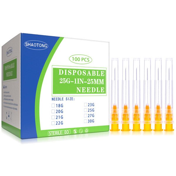 25 Gauge 1 Inch Needles Luer Lock Disposable Lab Supplies, Pack of 100