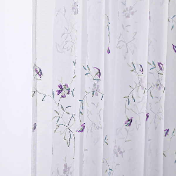 Taisier Home Purple Flower Buds Sheer Curtains for Living Room Floral Embroidery 45 inch Long Rustic Voile Window Curtain Drpaes for Bedroom Rod Pocket 2 Panels