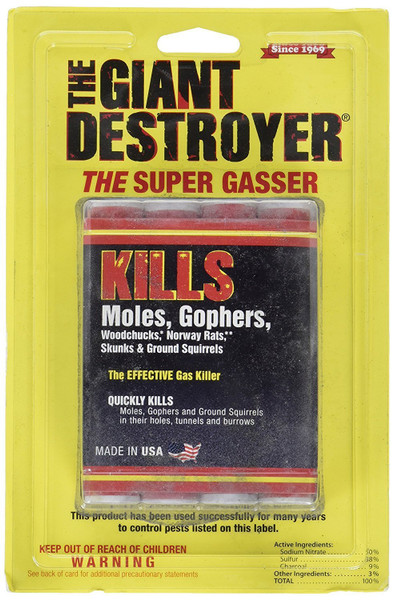 (GAS KILLER) (12/4PK TOTAL) 48 kills Moles, Gophers, Woodchucks, Norway Rats, Skunks, Ground Squirrels in their Holes, Tunnels, Burrows.