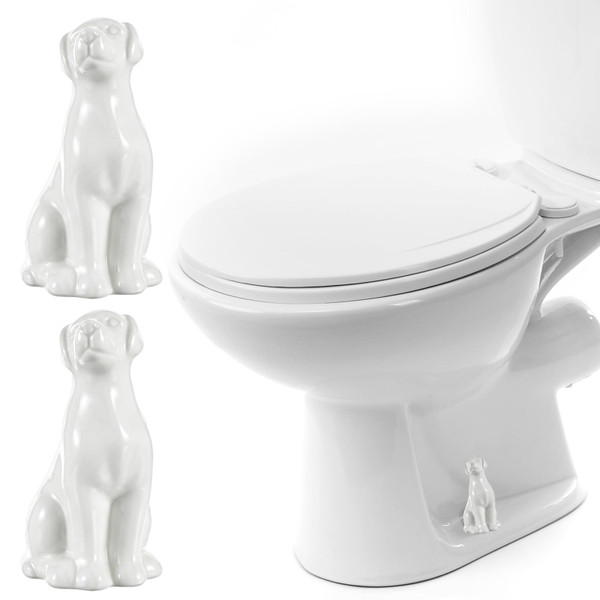 2 Pcs Toilet Bolt Covers, Decorative White Dog Toilet Bolt Caps Decorative Ceramic Toilets Screw Covers for Bathroom Decorations, Easy Installation