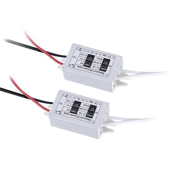 Klarlight 15W DC 12V Waterproof IP67 LED Driver Transformer, 110V AC to 12V DC Converter for Outdoor LED Lights (Pack of 2)