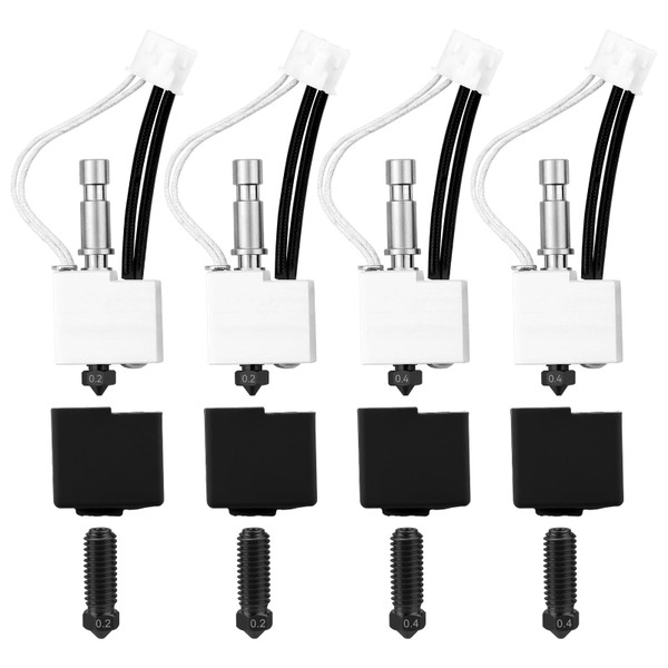 Kobra S1 Hot End S1 Combination Hot End 4pcs Kobra S1 Assembled Extruder Hot End Kit with Hardened Steel Nozzle Thermistor Heater Cartridge and Insulation Block （2 * 0.2+2 * 0.4）