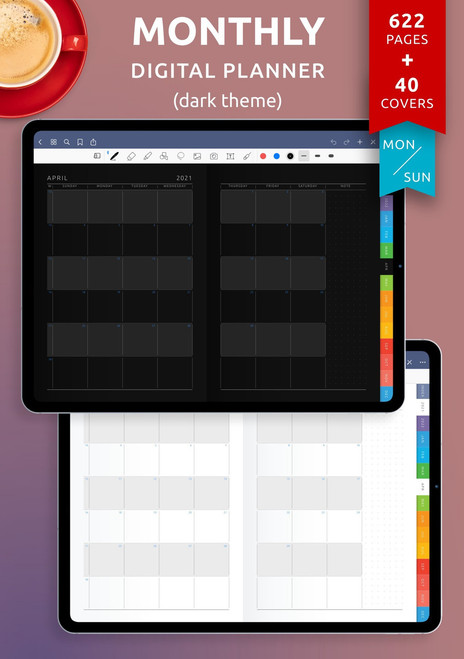 PLANNER - Digital Monthly Planner (dark horizontal) 2023