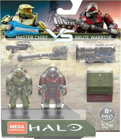 2 buildable Halo Infinite inspired micro action figures, Master Chief and a Brute Warrior