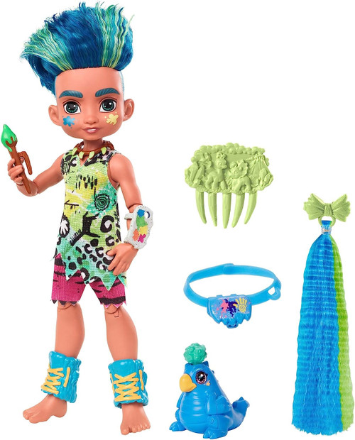 Mattel Cave Club Slate Doll Poseable Prehistoric Fashion Doll with Dinosaur Pet and Accessories