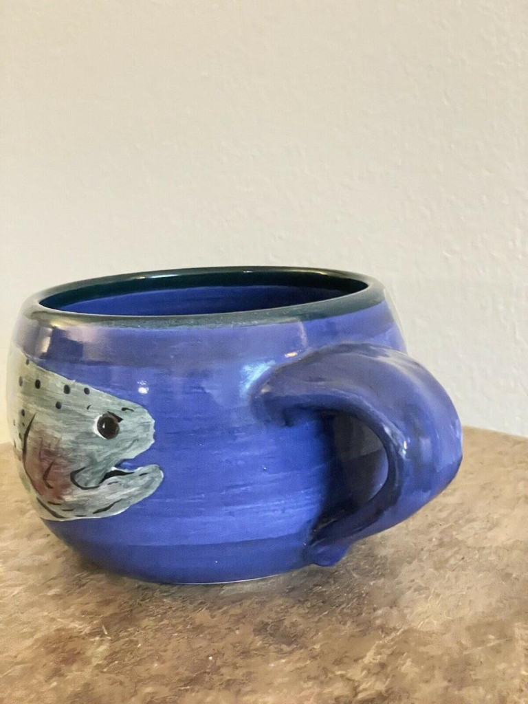  Belding XL Rainbow Trout Blue Fishing Mug North Carolina Pottery 