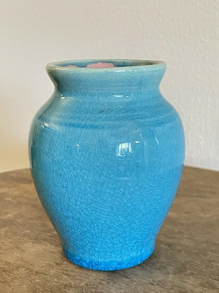  Pisgah Forest Turquoise Bud Vase Urn Turquoise Blue Mint North Carolina Pottery 