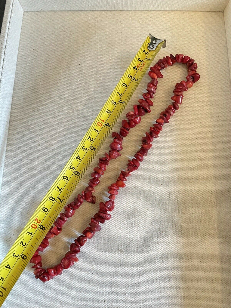 Vintage 20" Red Coral Tumbled Stone Strech Necklace