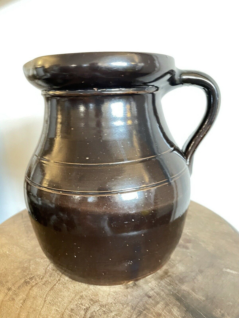 19th C Glazed Milk Batter Pitcher Brown Medium 2 Stoneware