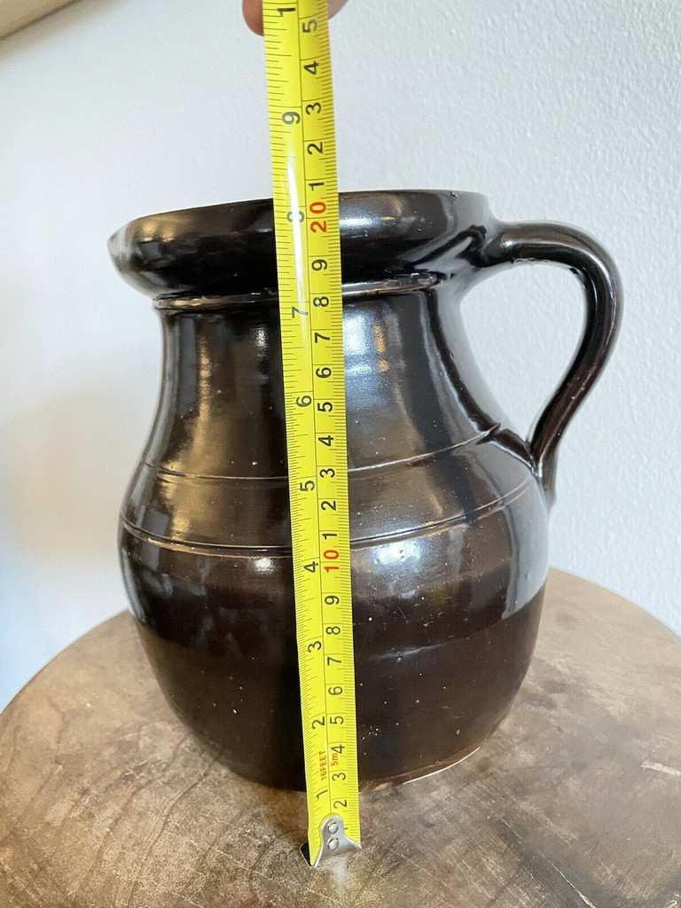 19th C Glazed Milk Batter Pitcher Brown Medium 2 Stoneware
