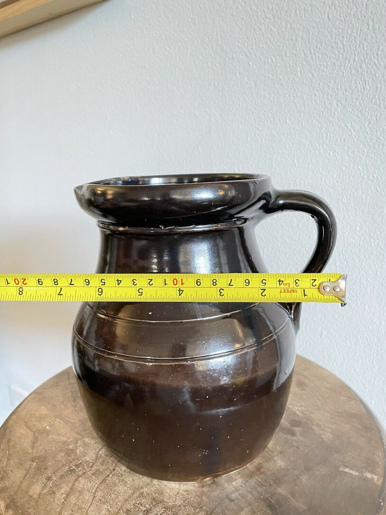 19th C Glazed Milk Batter Pitcher Brown Medium 2 Stoneware