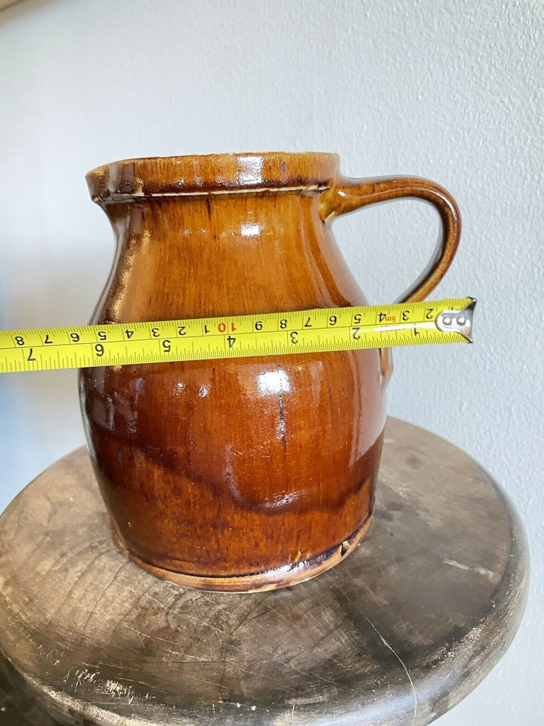 19th C Glazed Milk Batter Pitcher Brown Medium 3 Stoneware