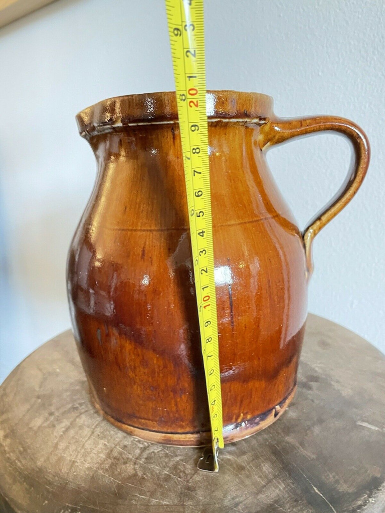 19th C Glazed Milk Batter Pitcher Brown Medium 3 Stoneware