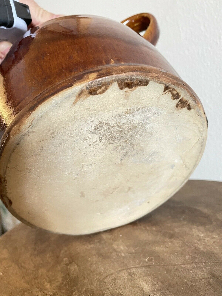19th C Glazed Milk Batter Pitcher Brown Medium 3 Stoneware