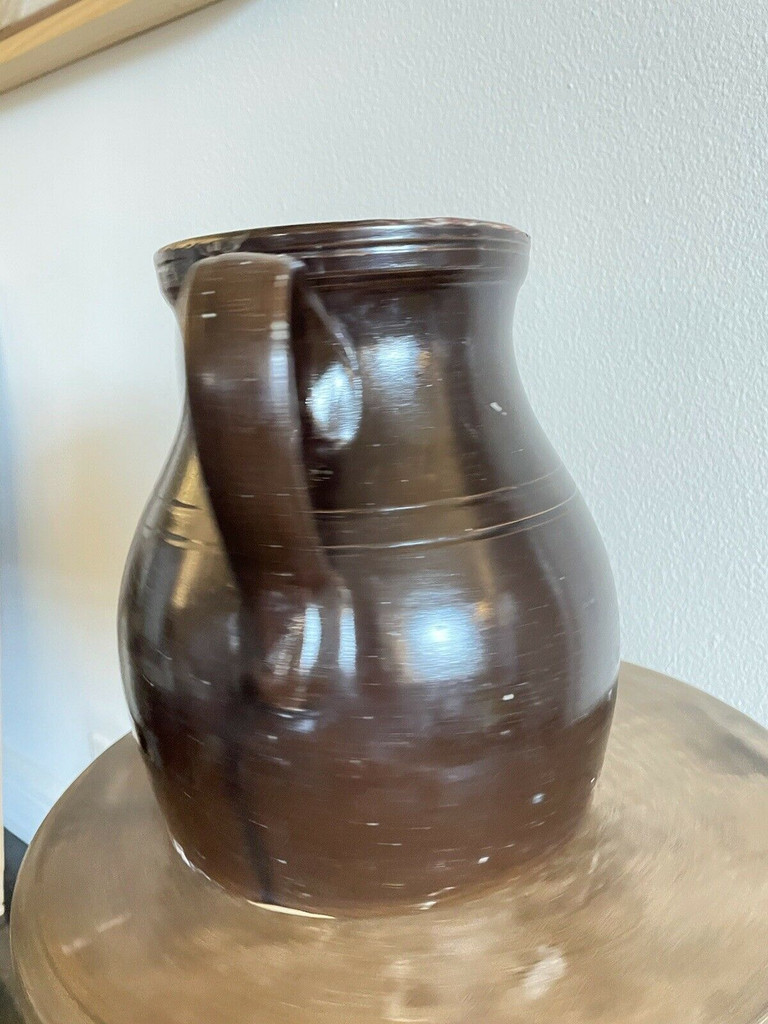 19th C Glazed Milk Batter Pitcher Brown Large 2 Stoneware