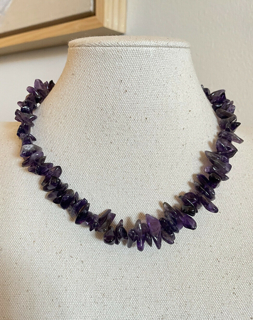 Vintage 17" Long Tumbled Amethyst Necklace Choker