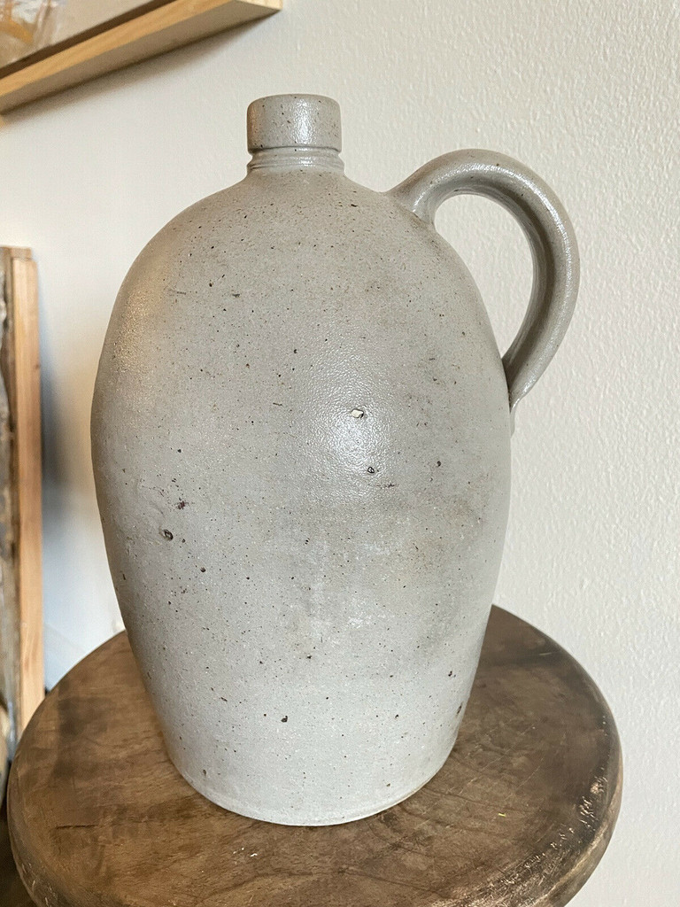 Mint Salt Glazed 1.5G Baltimore MD Stoneware Jug 19th C Gray With Speckles