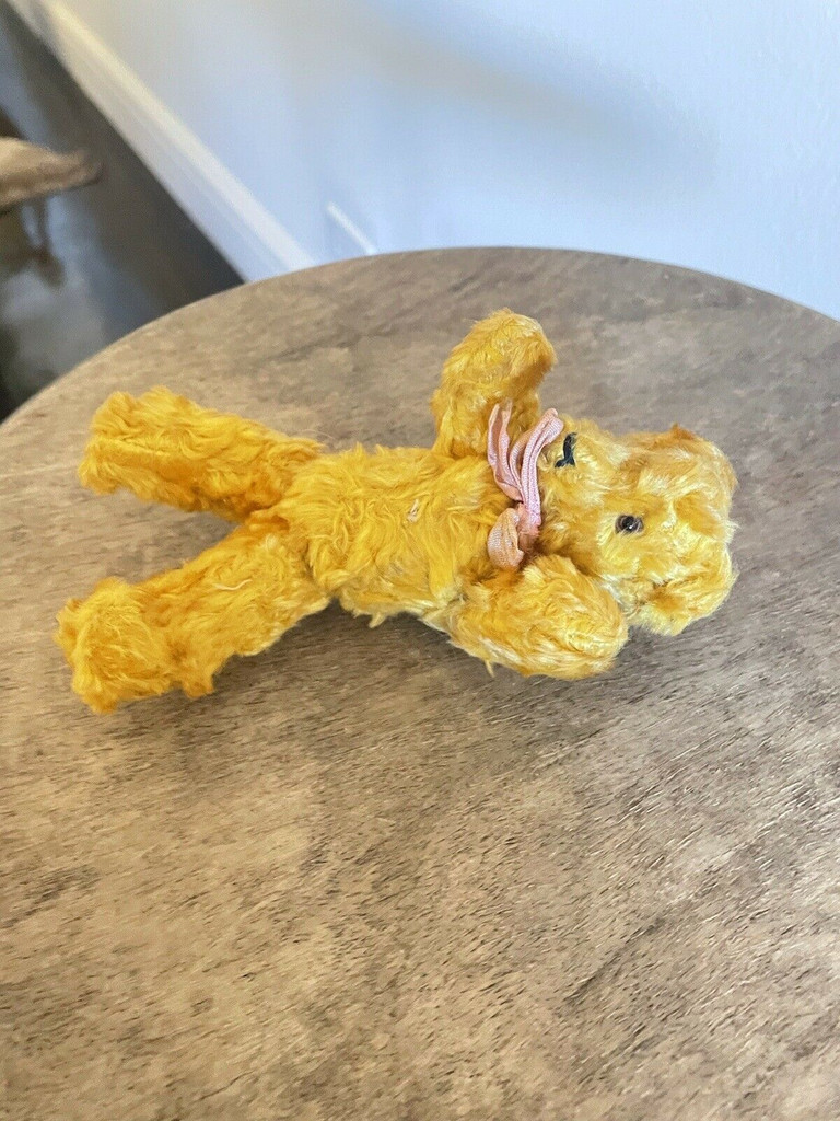 Vintage Mohair Teddy Bear Jointed Medium with Bow 1900's