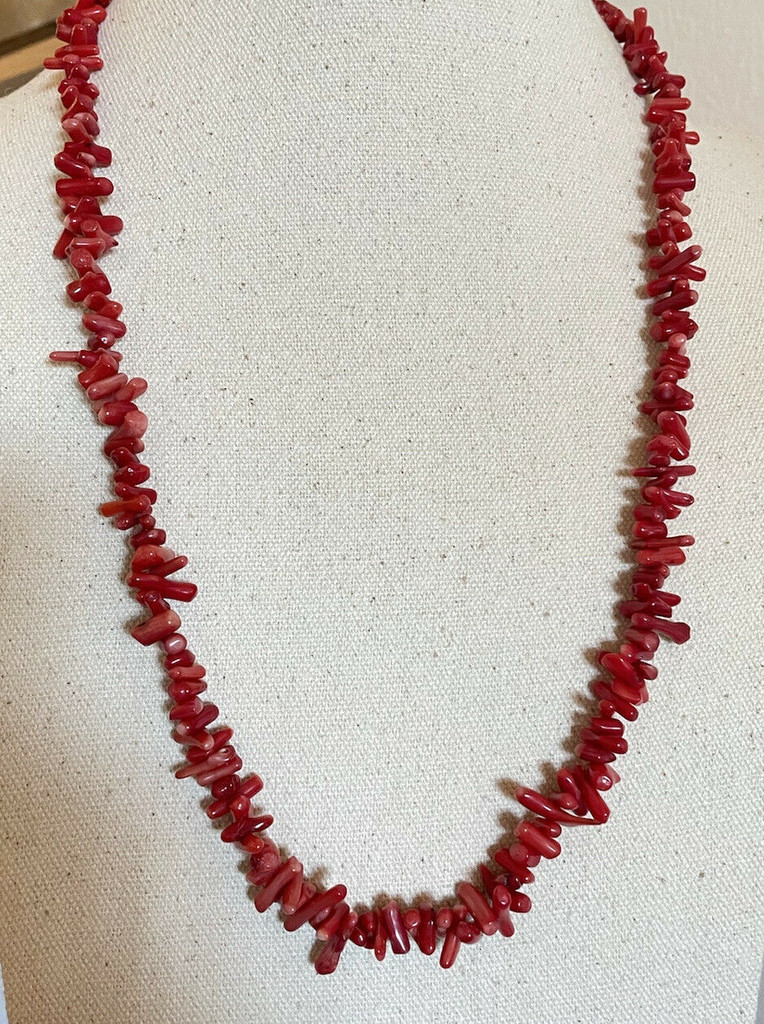 Vintage 26" Red Coral Tumbled Stone Necklace