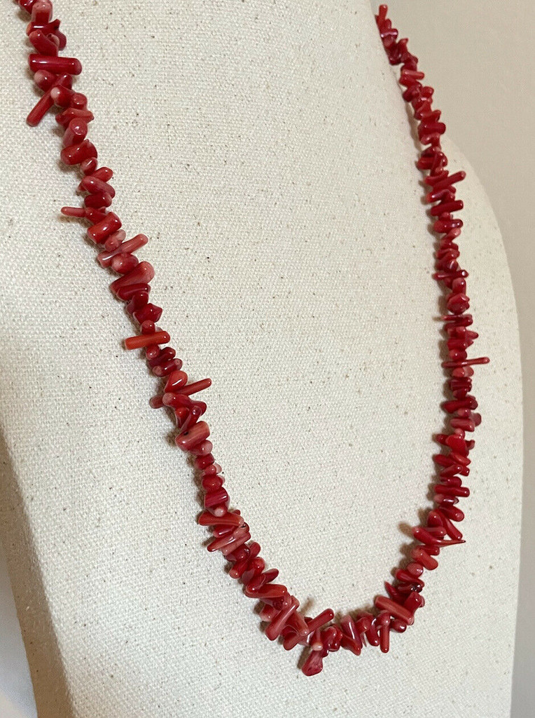 Vintage 26" Red Coral Tumbled Stone Necklace