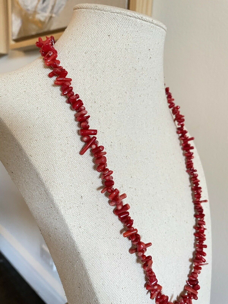 Vintage 26" Red Coral Tumbled Stone Necklace
