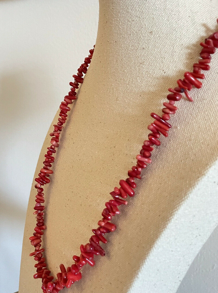 Vintage 26" Red Coral Tumbled Stone Necklace