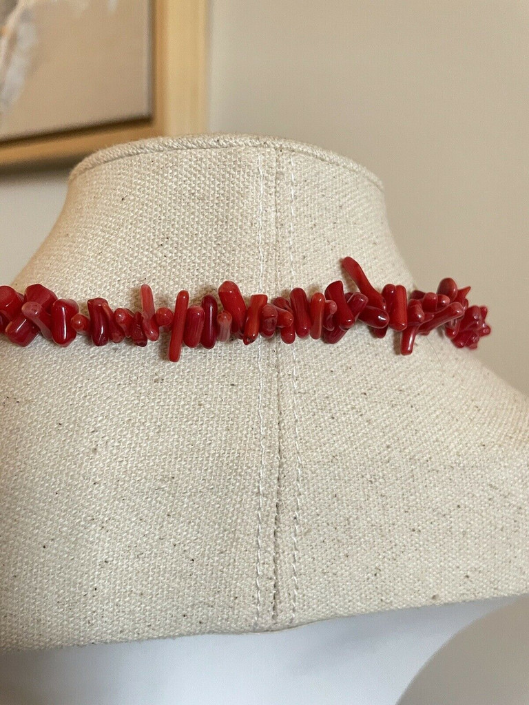 Vintage 26" Red Coral Tumbled Stone Necklace