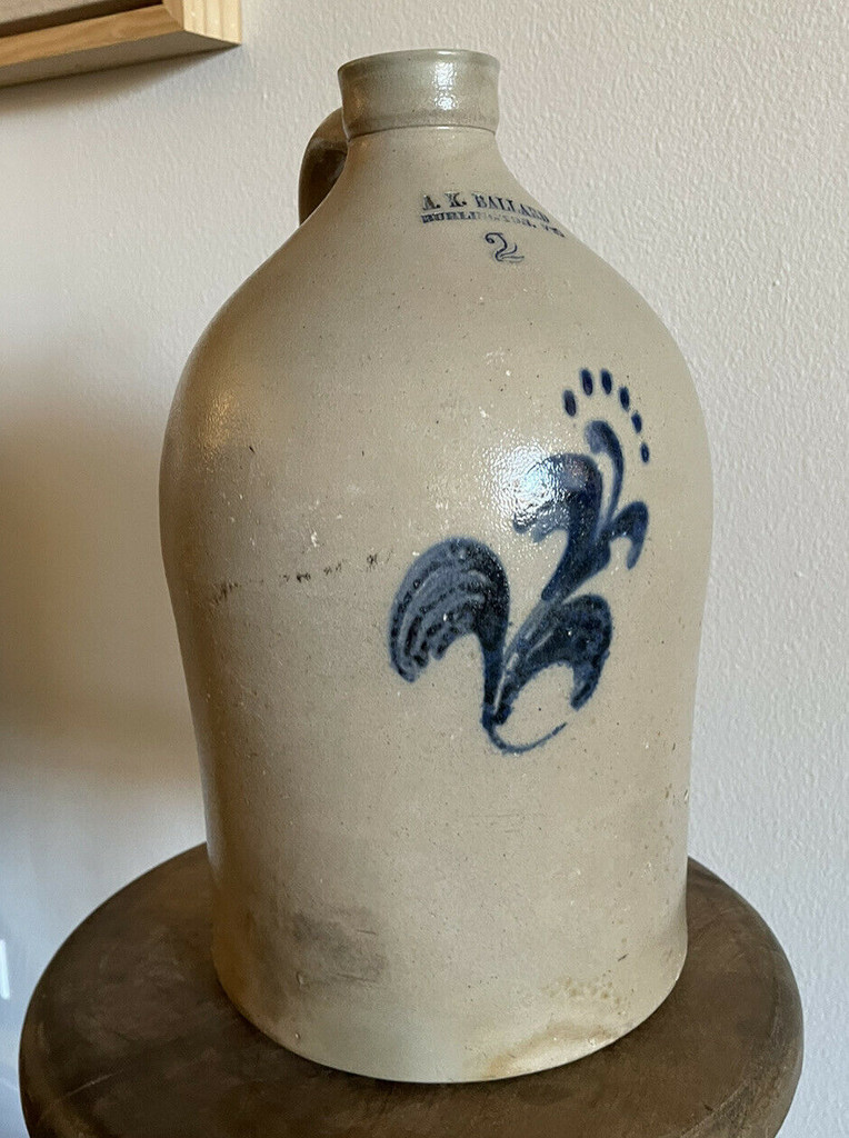 2G AK Ballard Burlington VT Salt Glazed Cobalt Jug 15” Great Condition