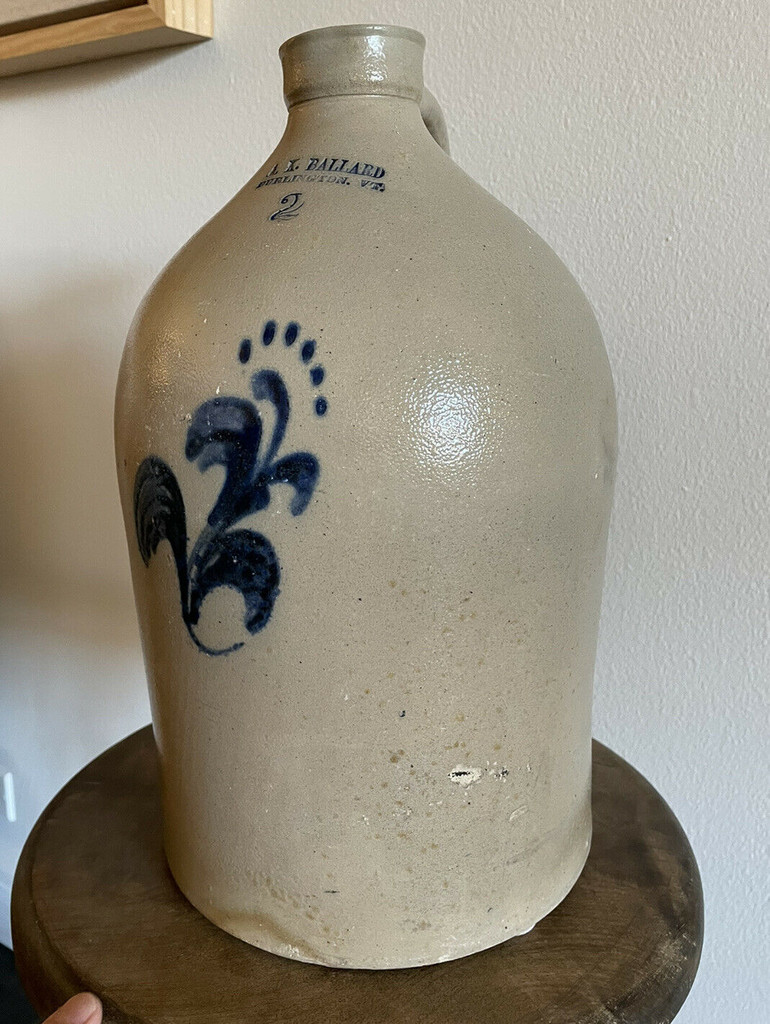 2G AK Ballard Burlington VT Salt Glazed Cobalt Jug 15” Great Condition