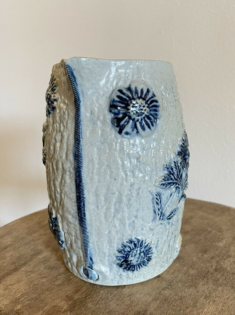 MINT Whites Of Utica Wild Rose Jug Pitcher Salt Glaze Ca 1890 Cobalt Blue 7”H 18