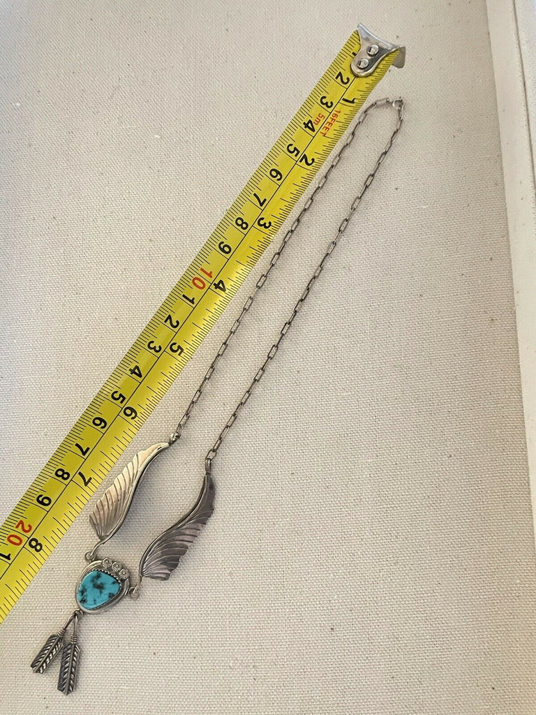 Vintage Turquoise Sterling Silver Bib Necklace w Eagle Feathers
