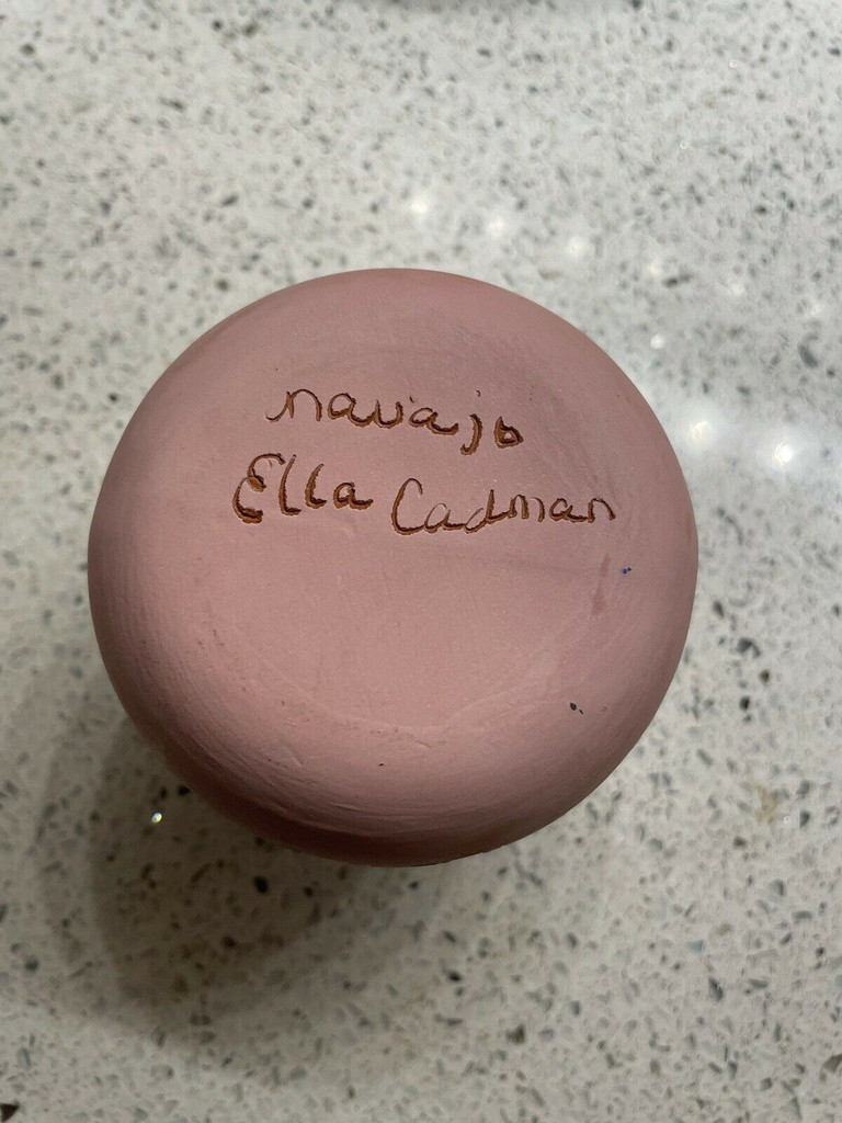 Vintage Dusty Pink Etched Emma Cadman Pottery Native American Navajo Vase Jar