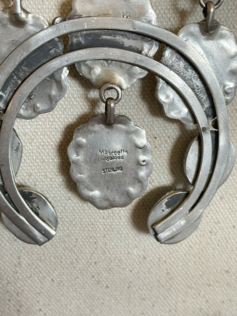 Vintage Marcella James Artist Navajo Squash Blossom Sterling Silver w Earrings